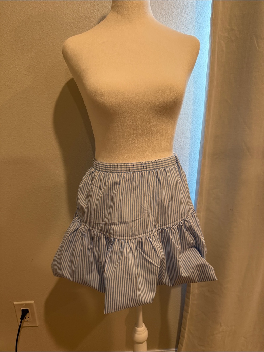Vici Blue and White Striped Ruffle Mini Skirt